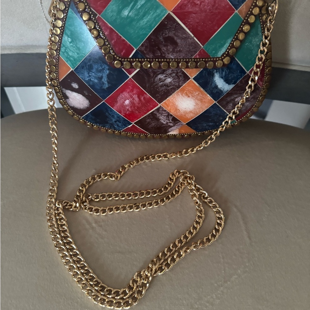 Colorful Patchwork Chain Shoulder Bag - image 2